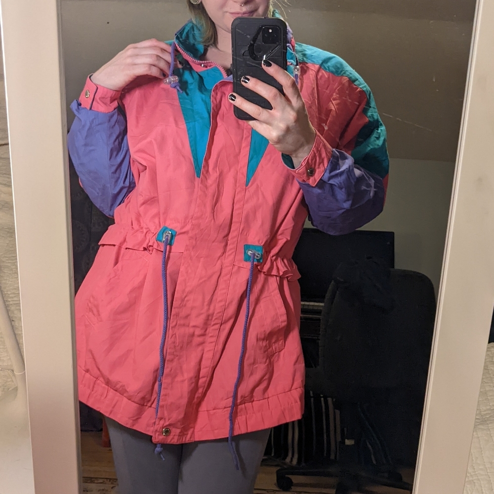 80s windbreaker jacket coat women's pink neon 16w